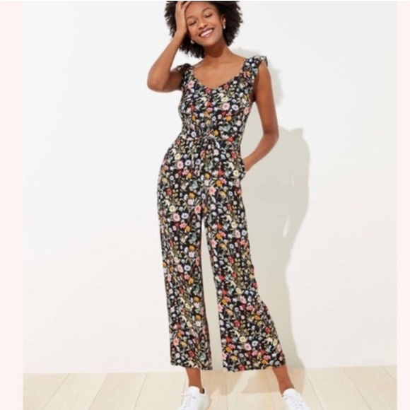 LOFT ruffle sleeveless floral jumpsuit-Size LP - Picture 1 of 8